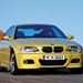 BMW E46 M3 Coupe: gold front angle, hero shot