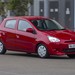 2013 Mitsubishi LA Mirage ES hatch: red front angle