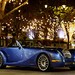 2002 Morgan Series 1 Aero 8: blue side front angle at night