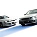 1998 Nissan R34 Skyline coupe and sedan: white and silver two shot