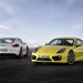 2013 Porsche 981 Cayman and Cayman S: white and yellow two shot